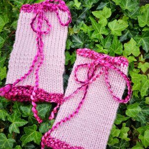 New Handmade Knitted Fingerless Glovelets Gloves Mittens Pink